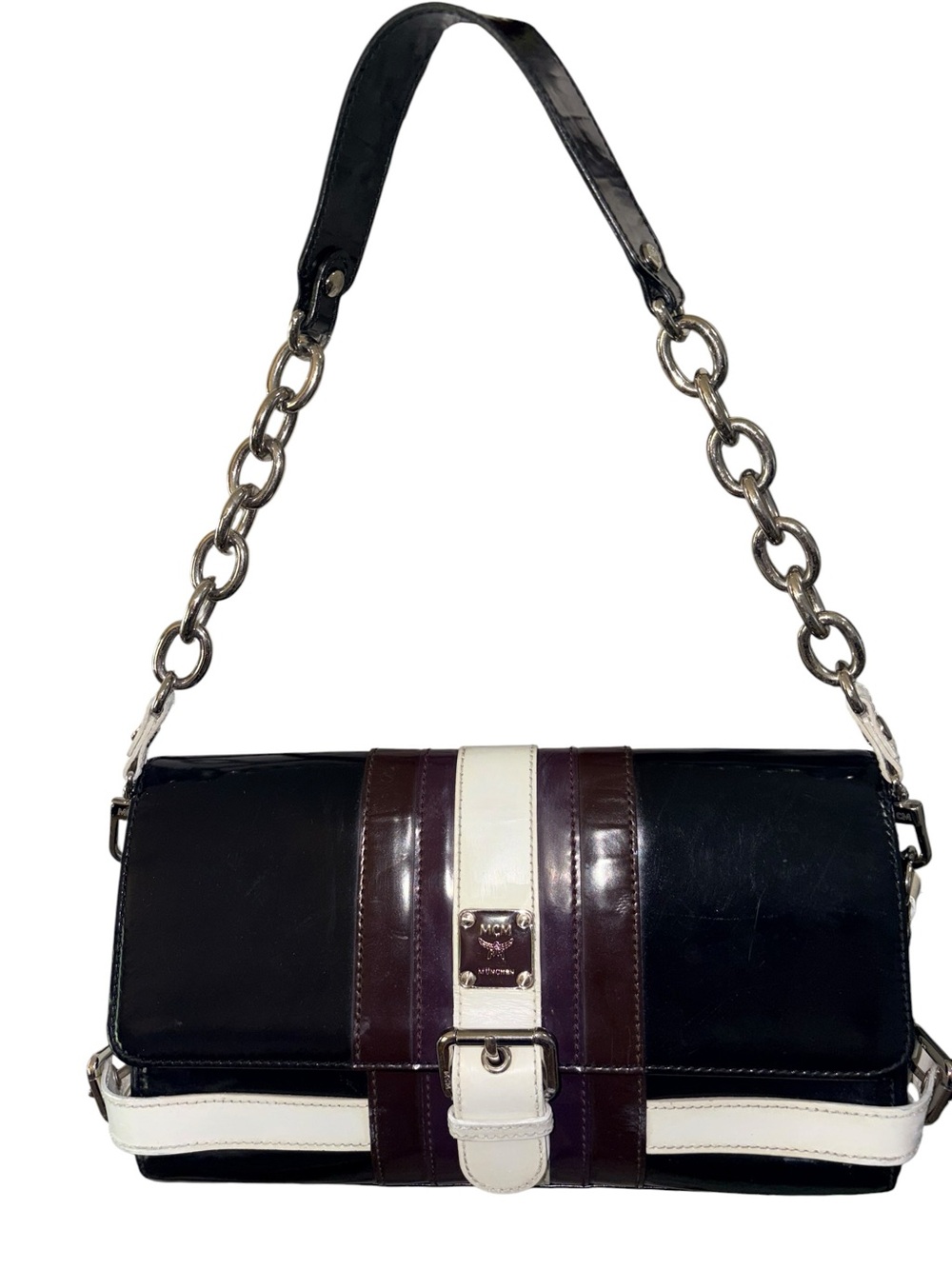 MCM Patent Leather Striped Buckle Bag Vintage Germany